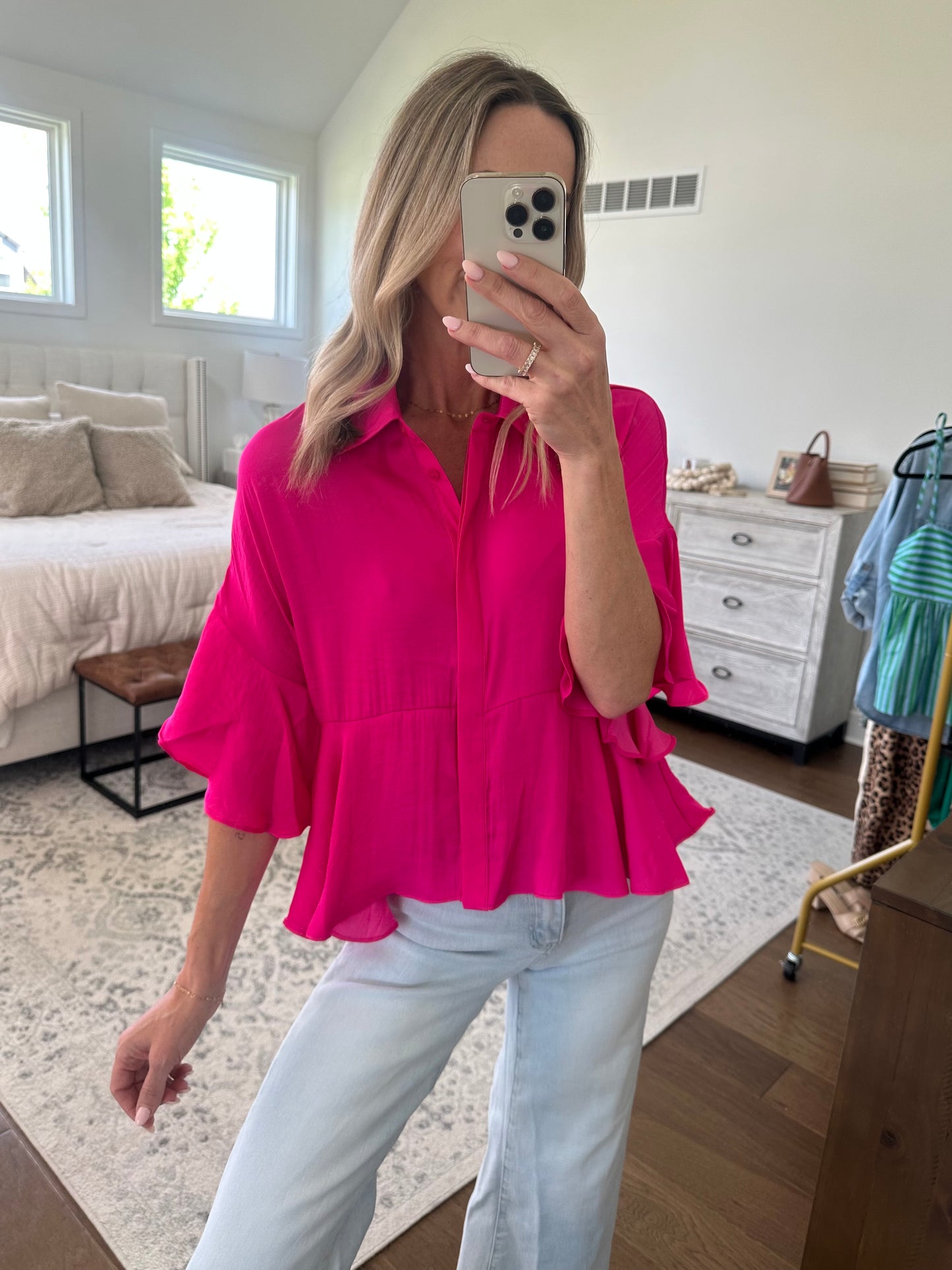 Pink Flutter Sleeve Top