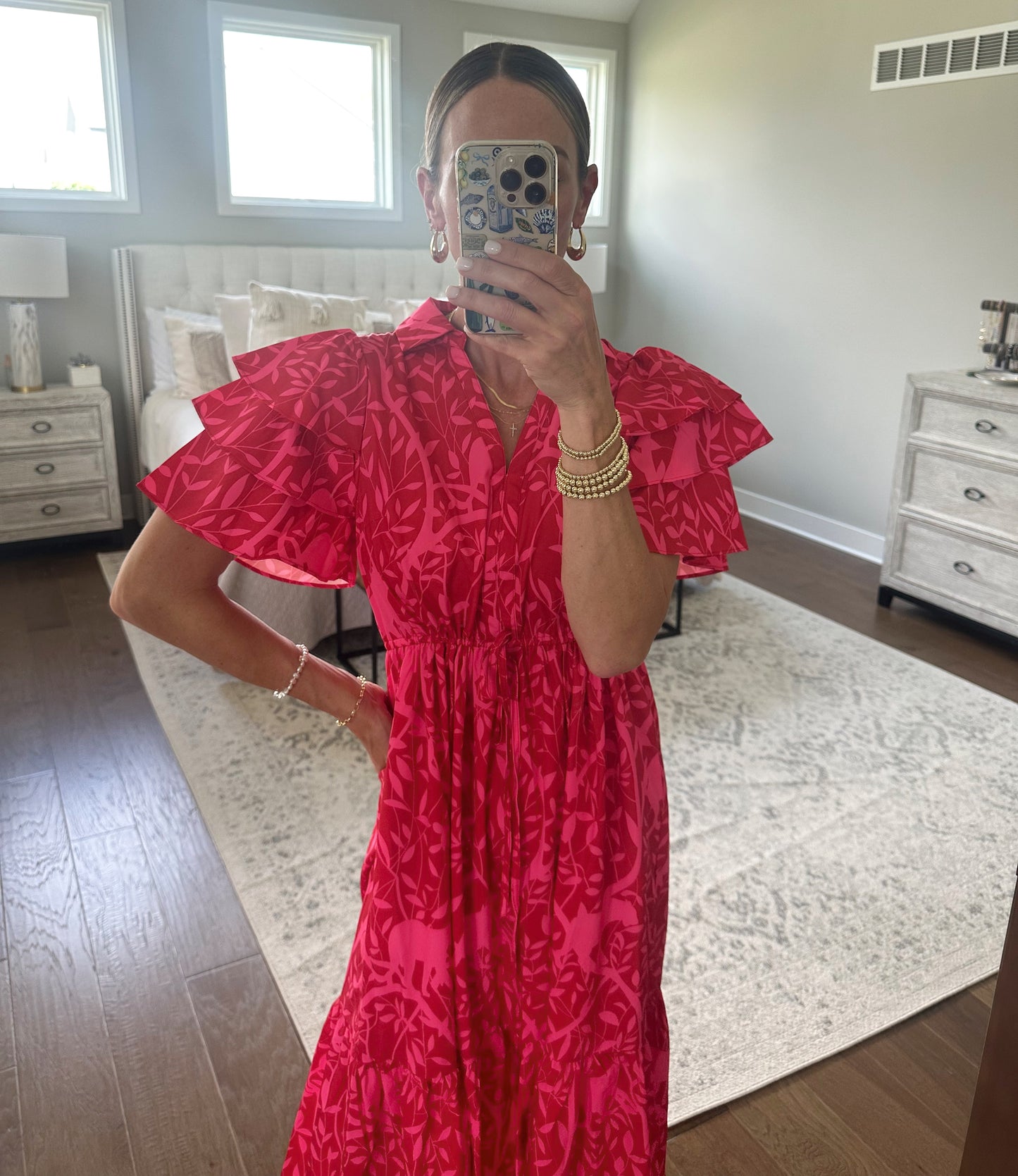 Red Flutter Sleeve Maxi