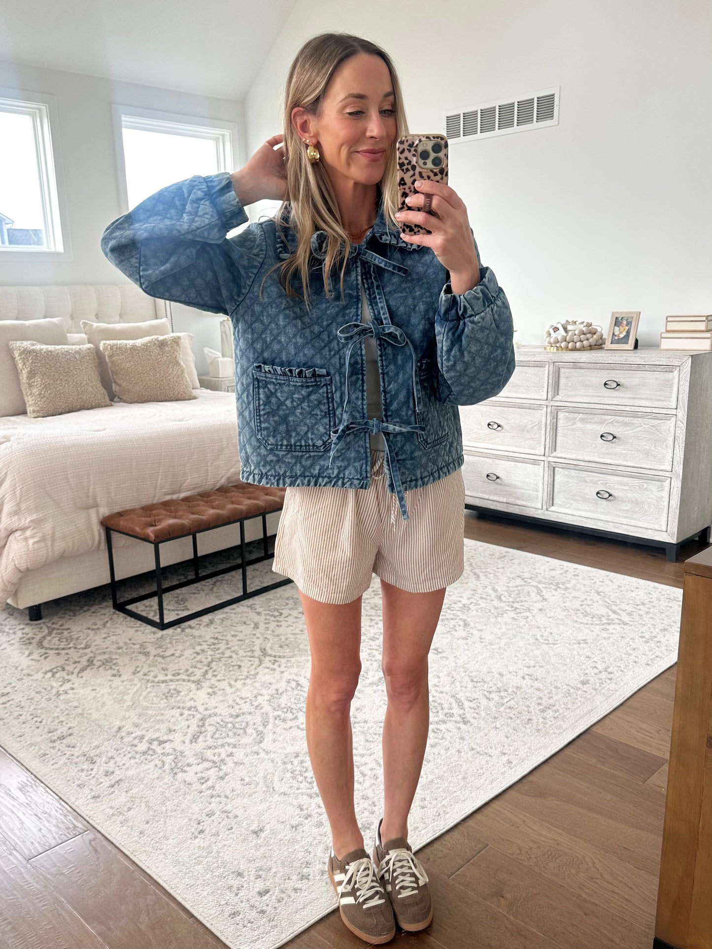 Tie Front Quilted Denim Jacket
