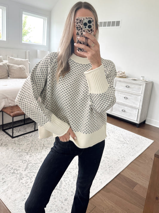 Cream Printed Sweater