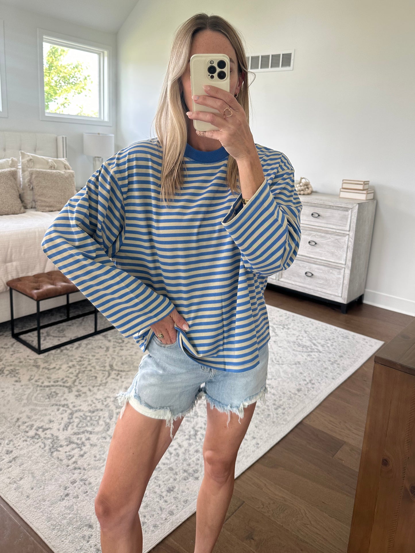 Oversized Striped 3/4the Sleeve Tee