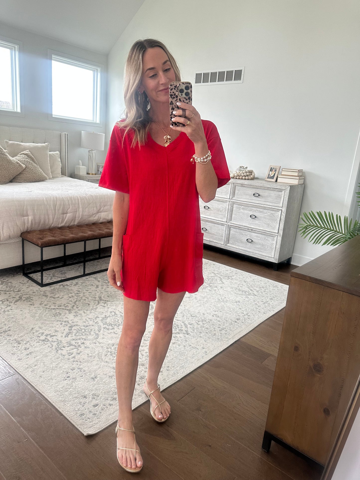 V or Scoop Romper- Cherry