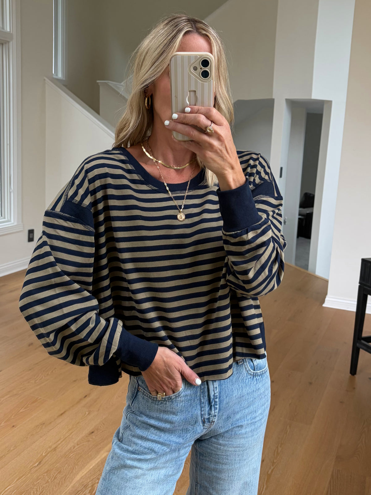 Navy Striped Top