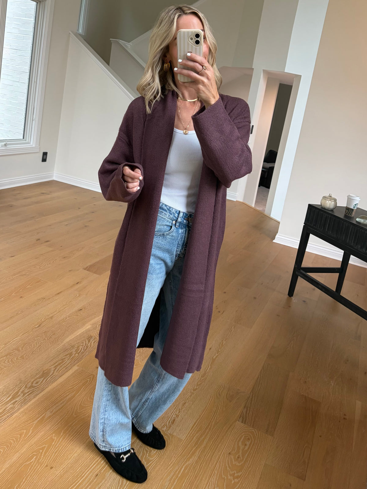 Long Open Cardigan- Berry