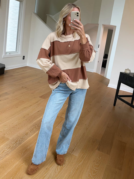 Contrast Pullover-Mocha/Cream