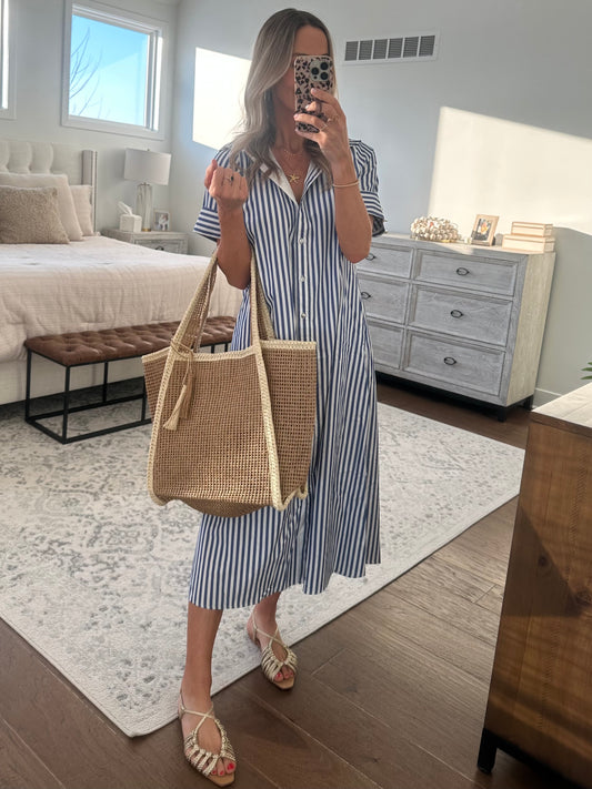 Striped Shirt Dress- Navy