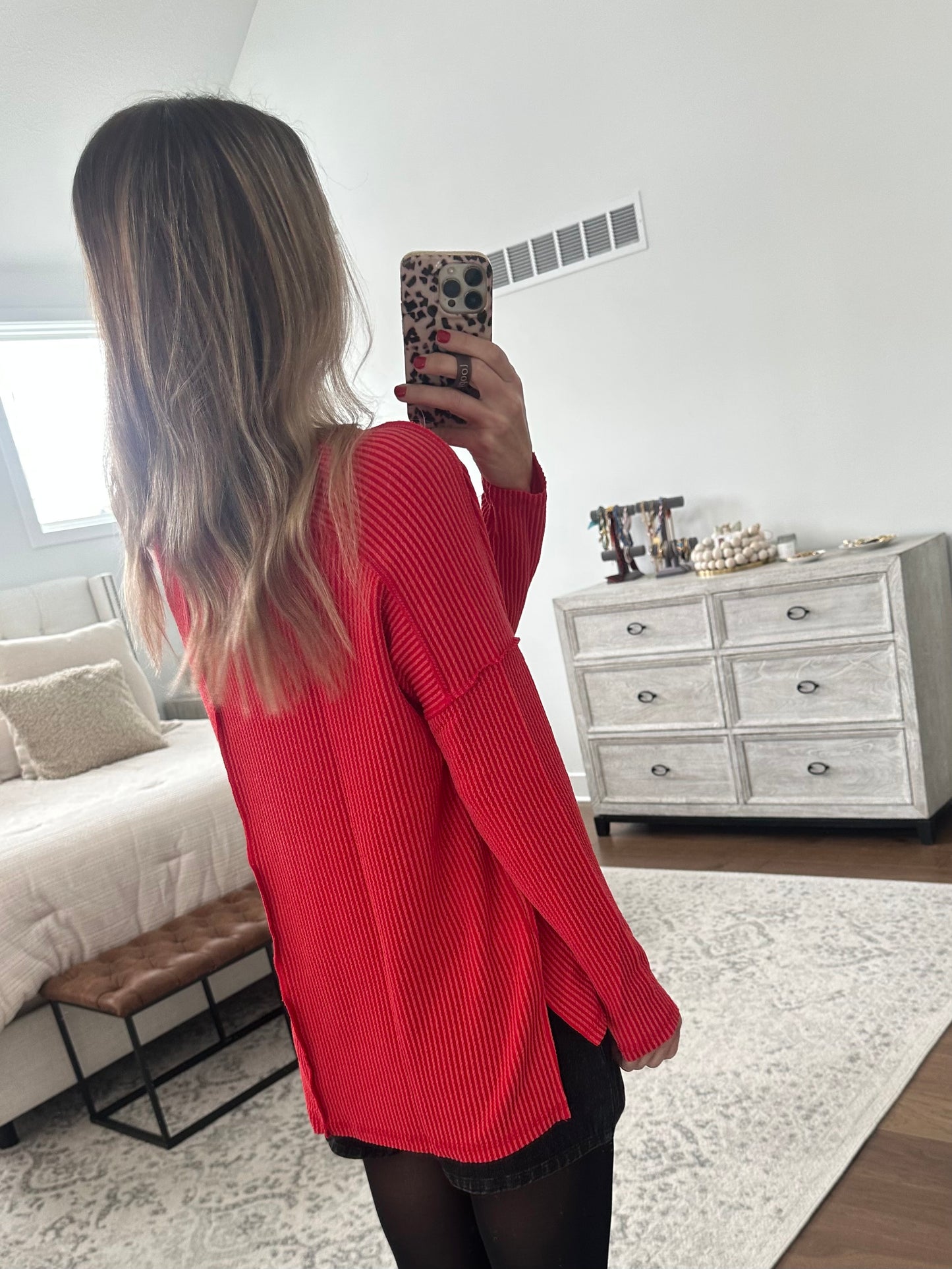 V Neck Thermal- Red