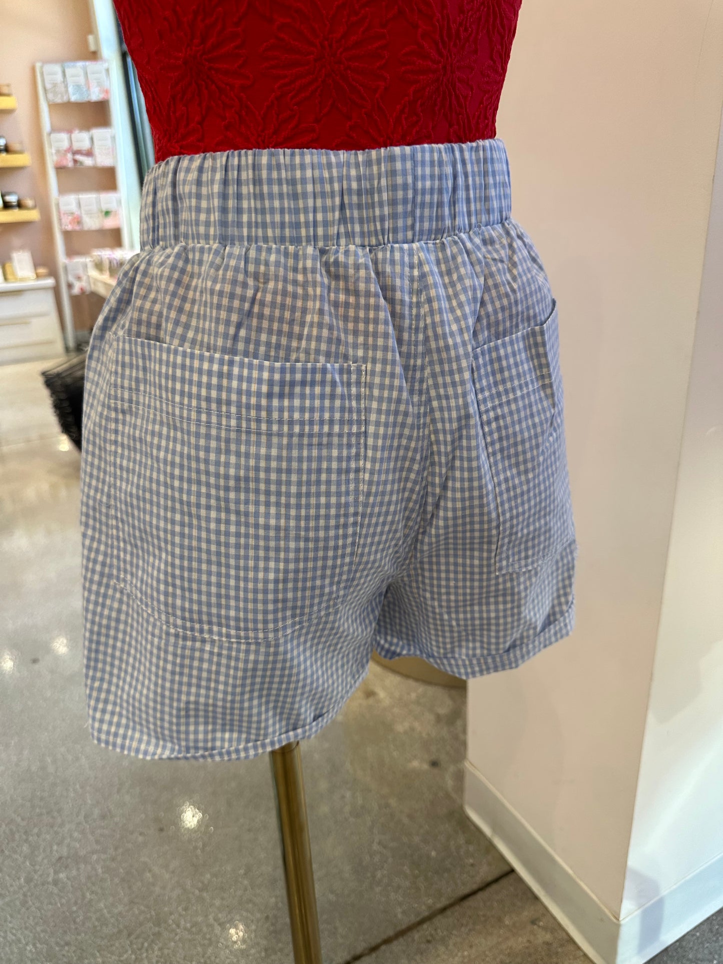 Gingham Track Shorts- Blue