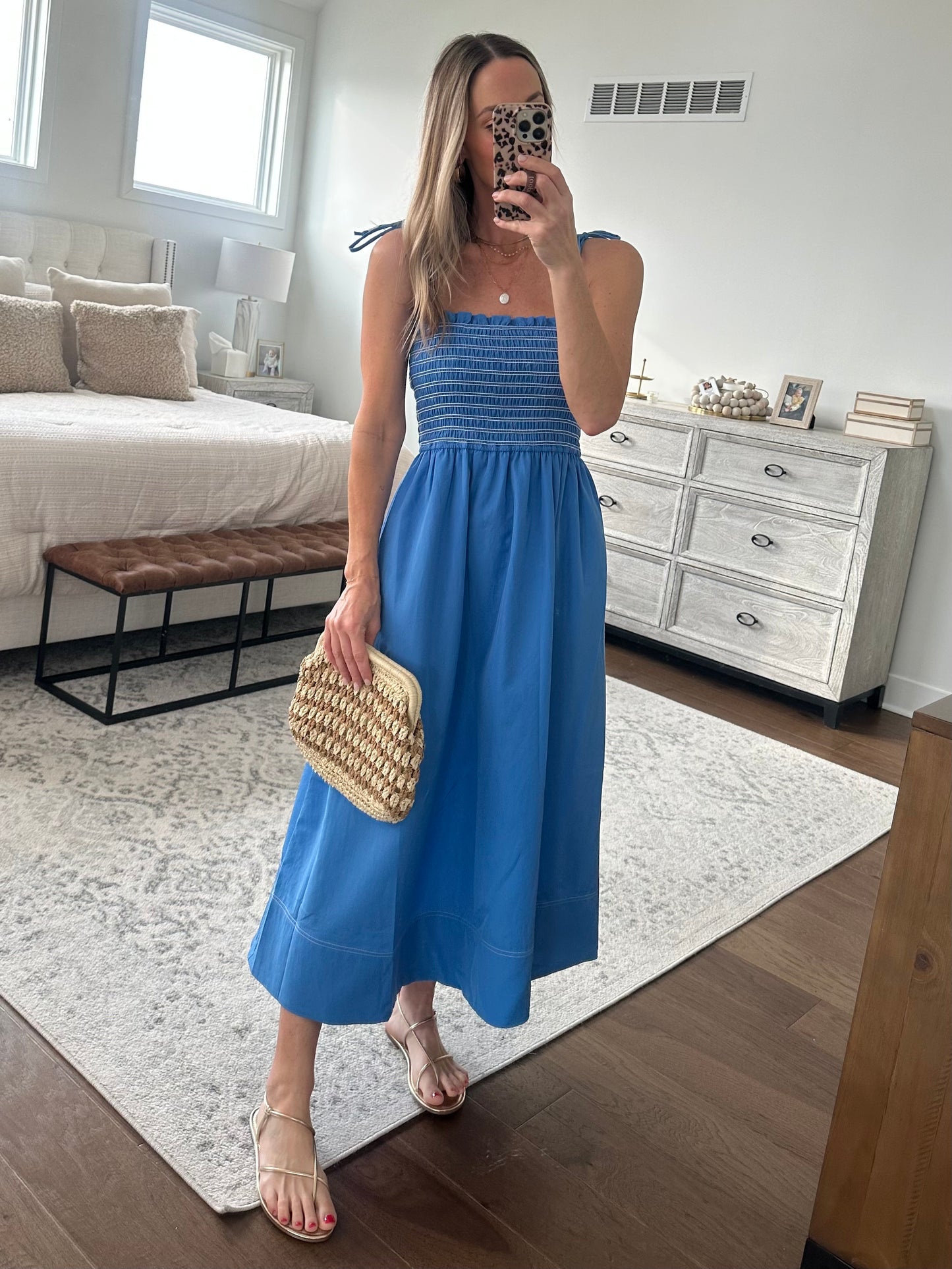 Blue Smocked Maxi Dress