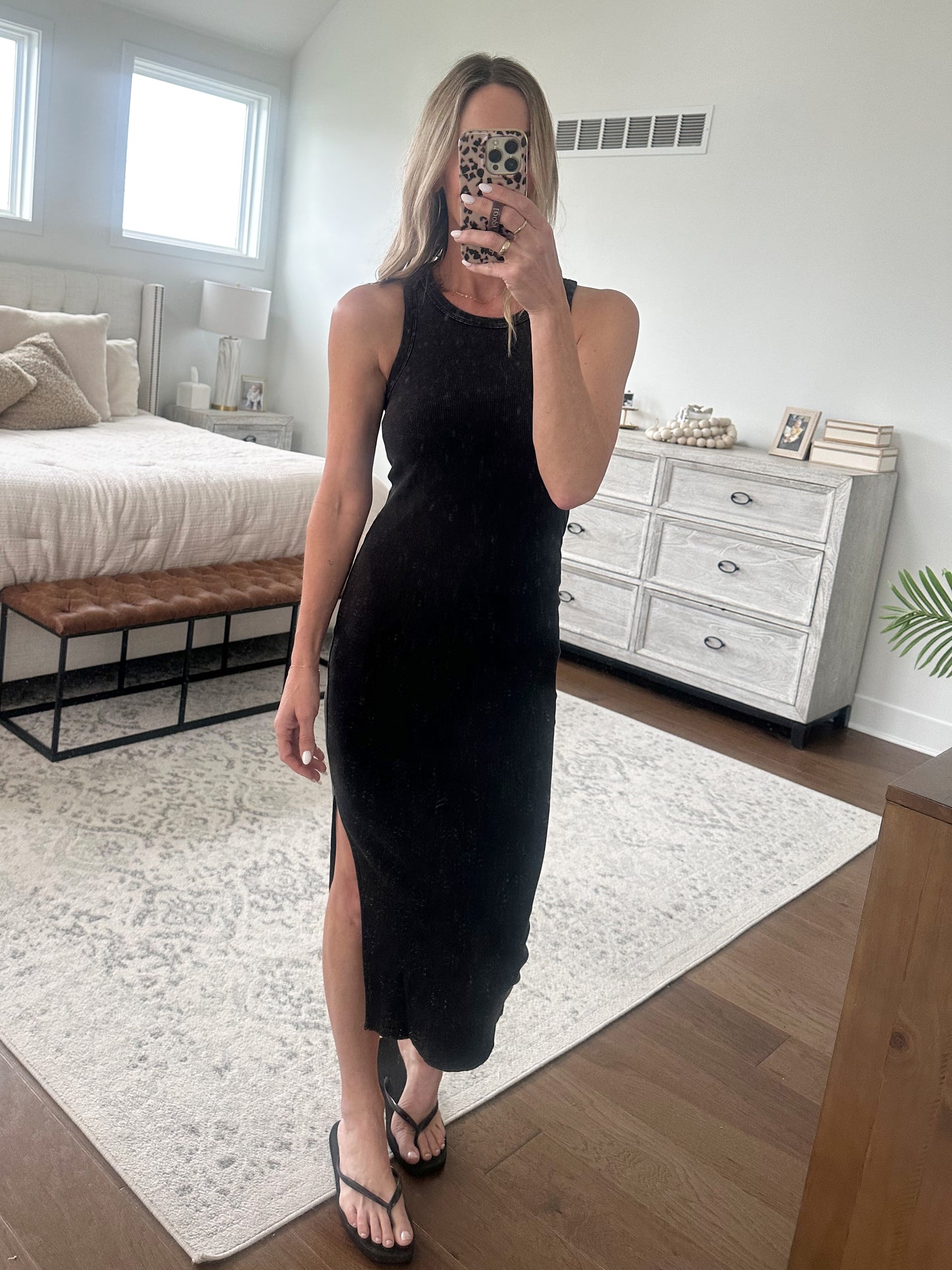 Ribbed Tank Dress- Black