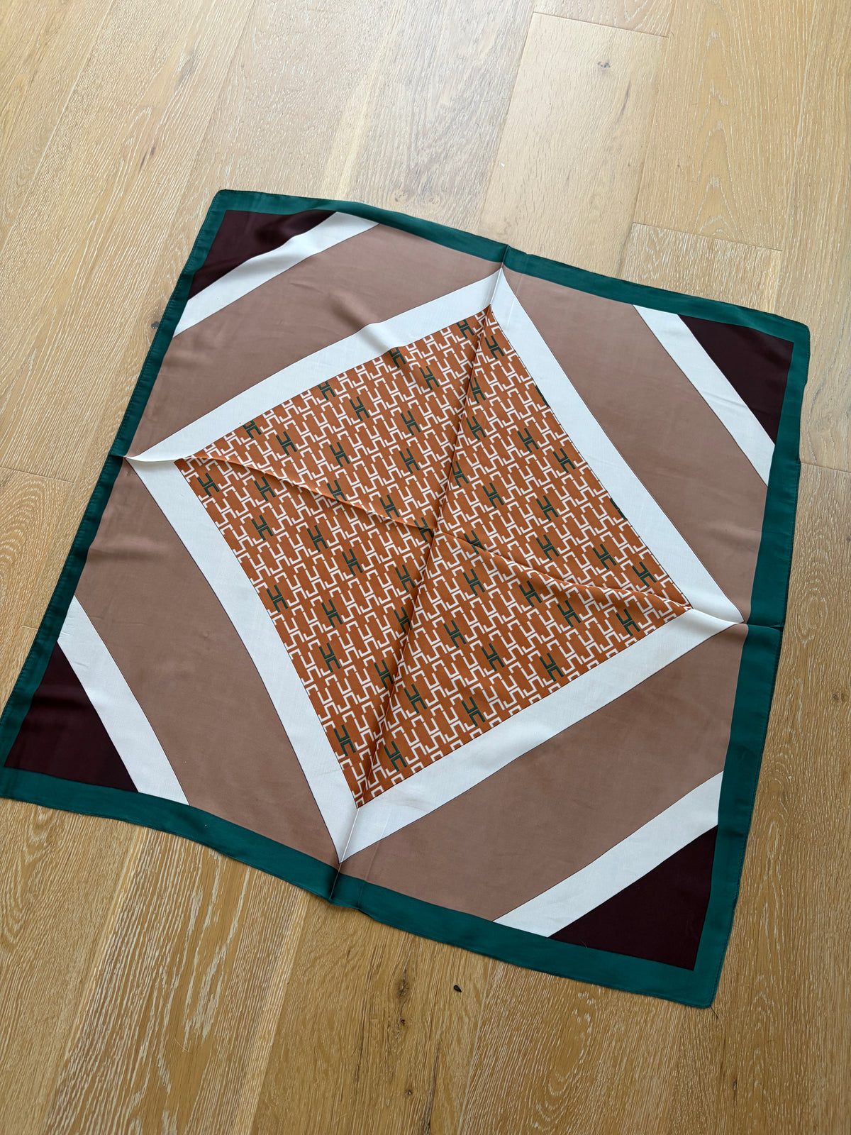 Mix Print Bandana- Camel/Hunter Green