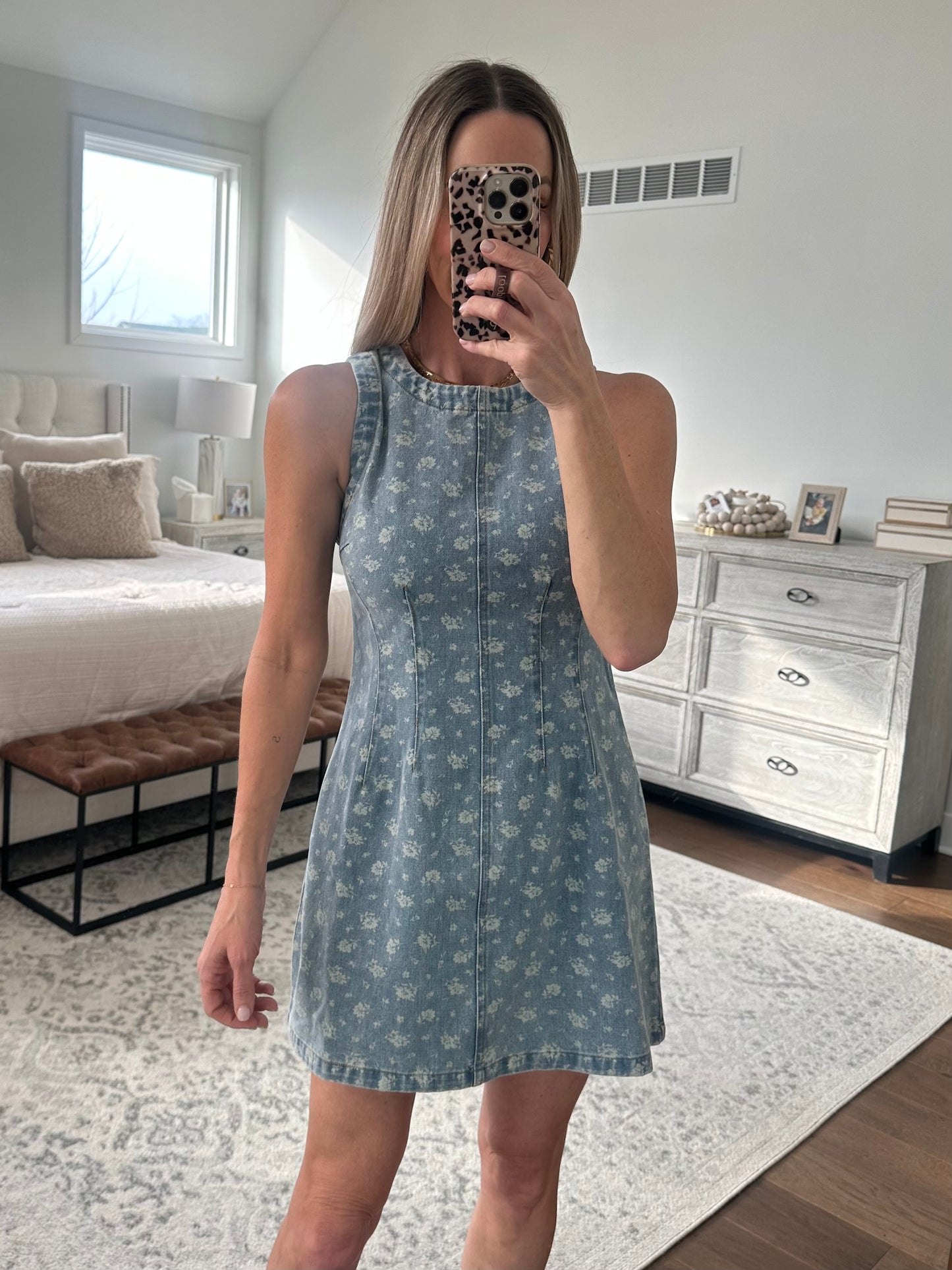 Denim Floral Print Dress