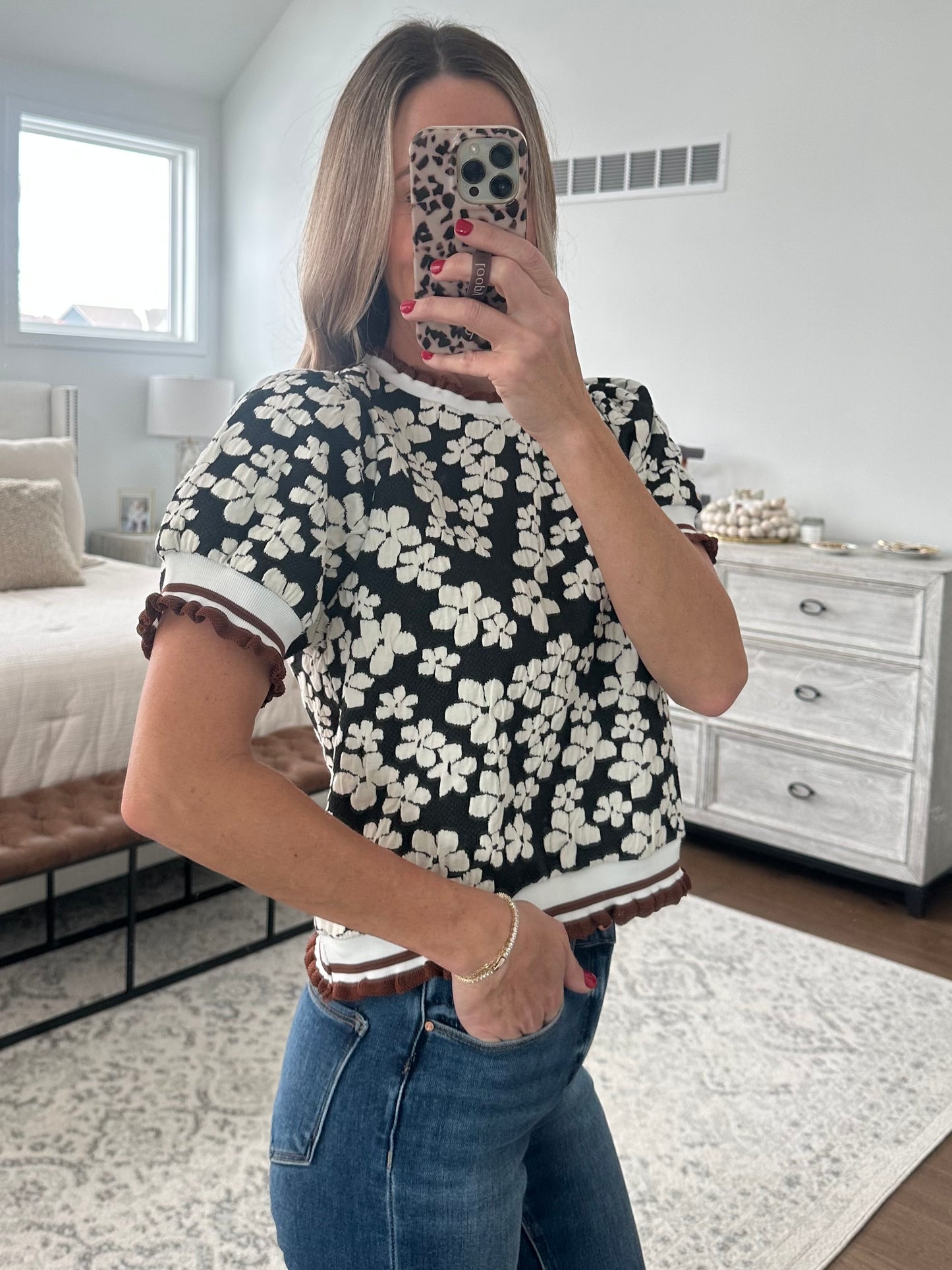 Black & Ivory Flower Top