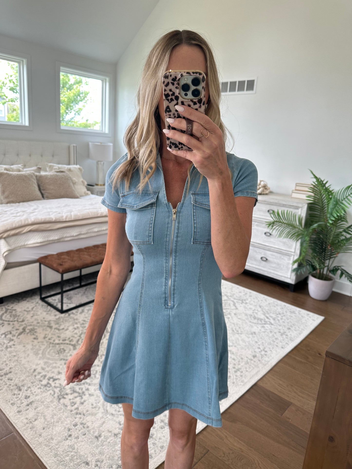 Zip Front Denim Dress