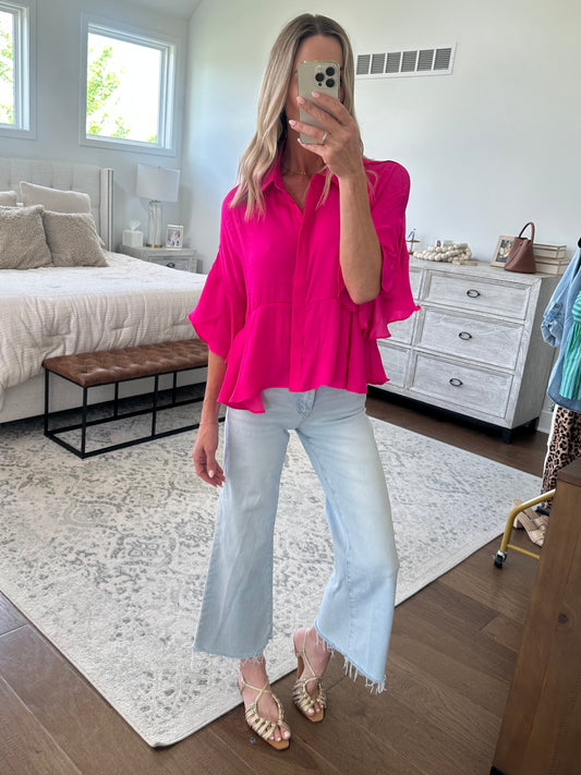 Pink Flutter Sleeve Top