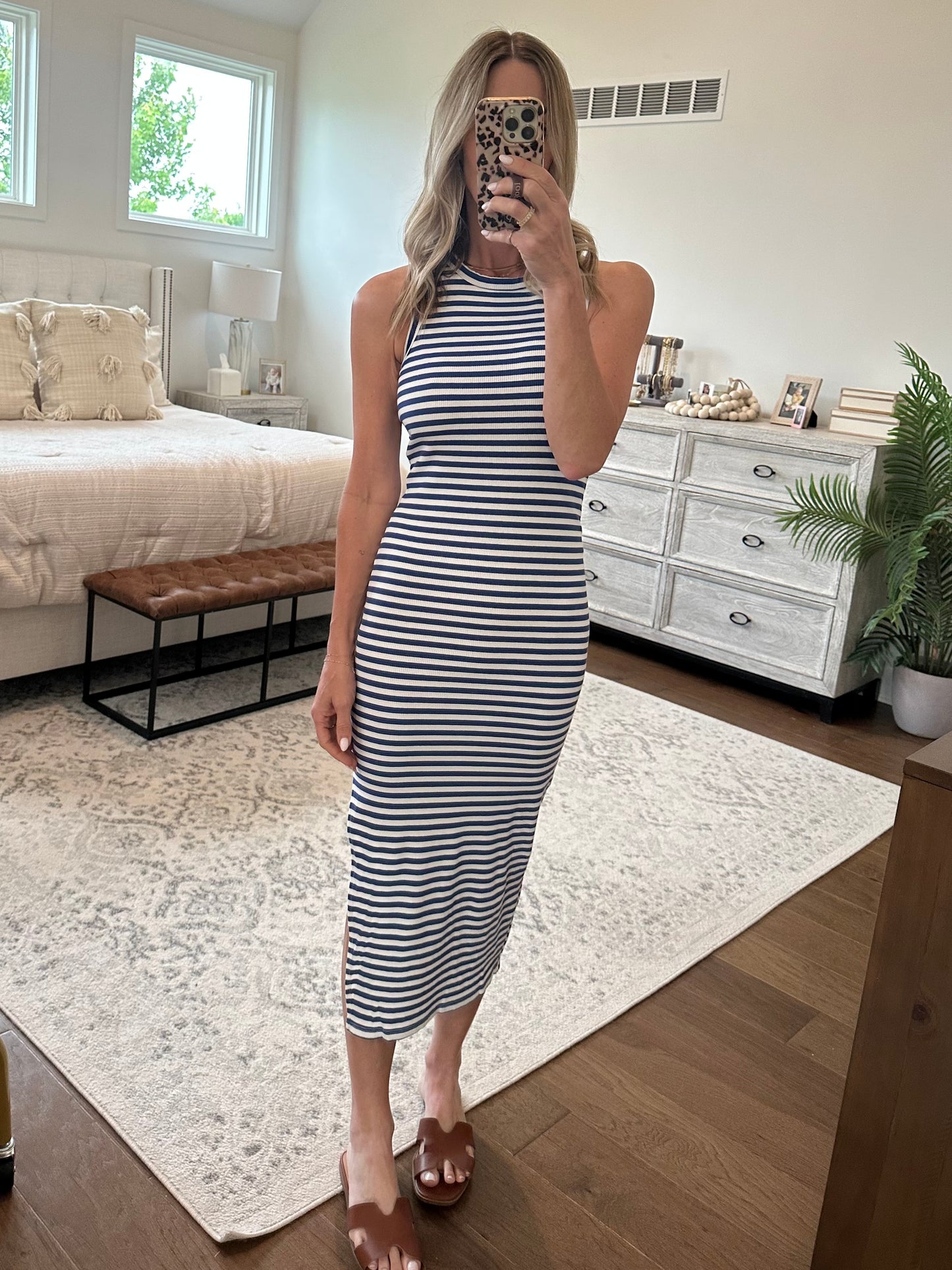 Royal and White Striped Maxi Dress