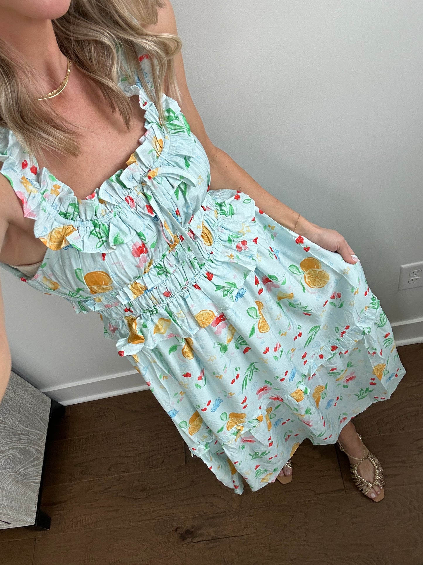 Tropical Ruffle Maxi Dress