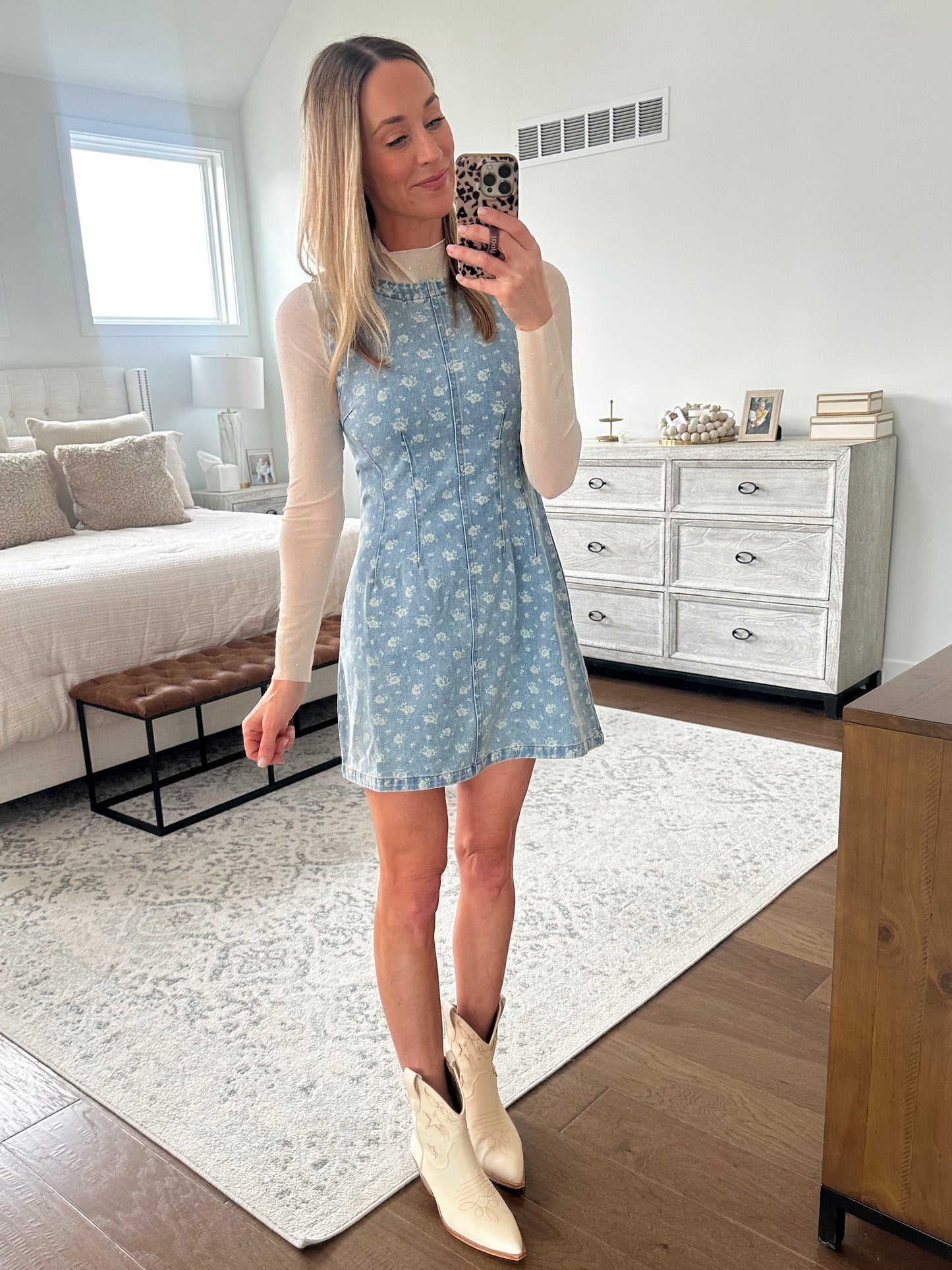 Denim Floral Print Dress