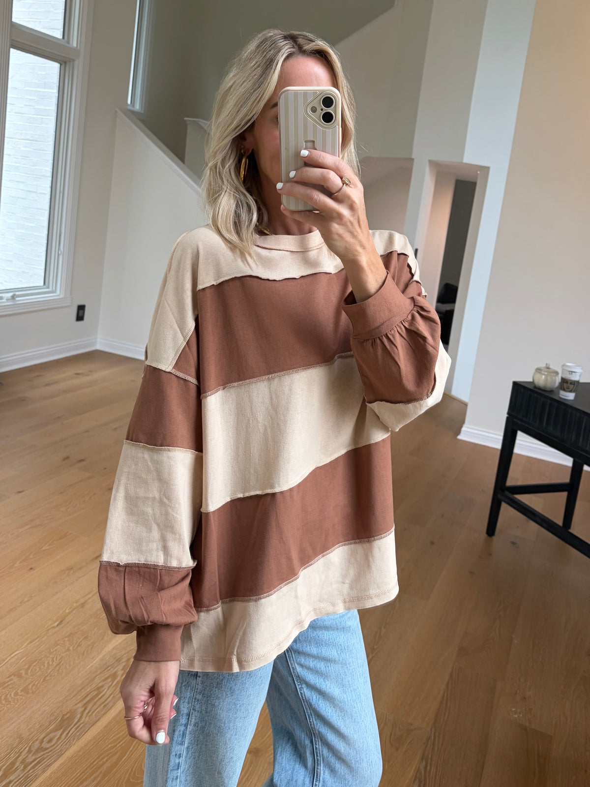 Contrast Pullover-Mocha/Cream