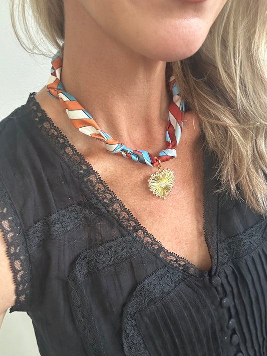 Rust Scarf Necklace-Heart Charm