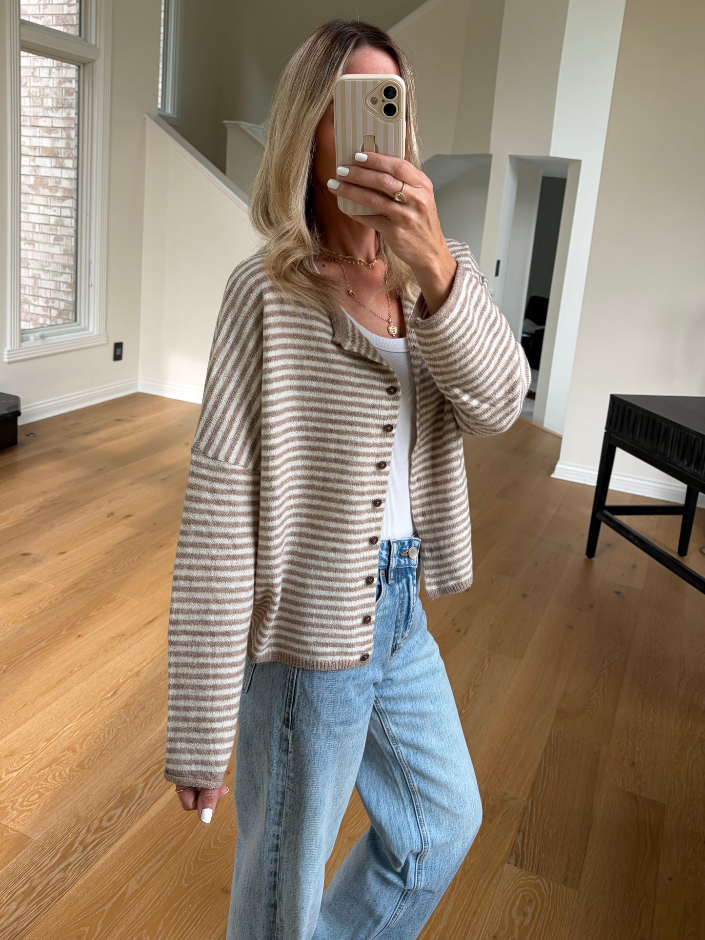 Soft Striped Cardi- Mocha