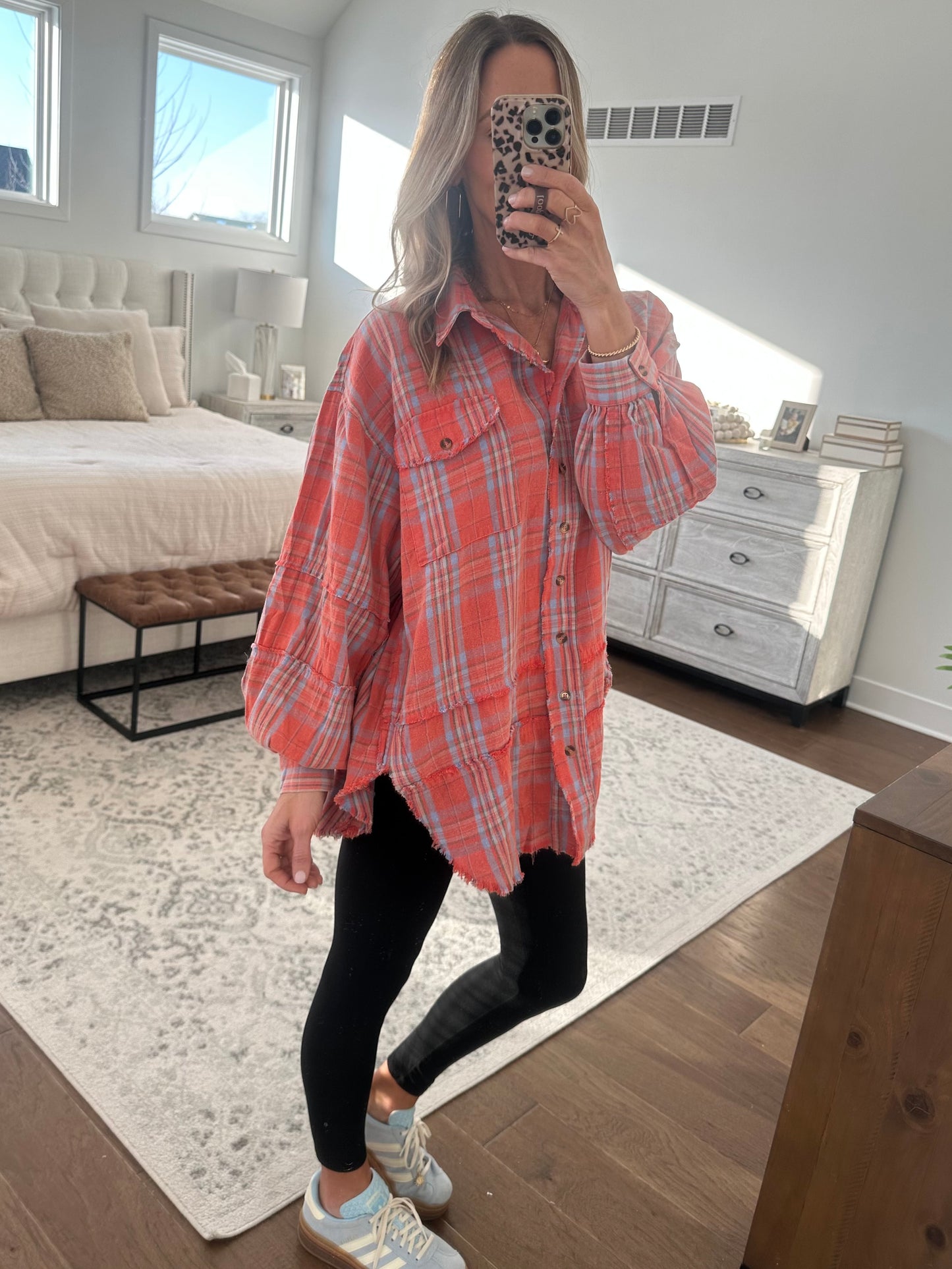 Coral Plaid Tunic