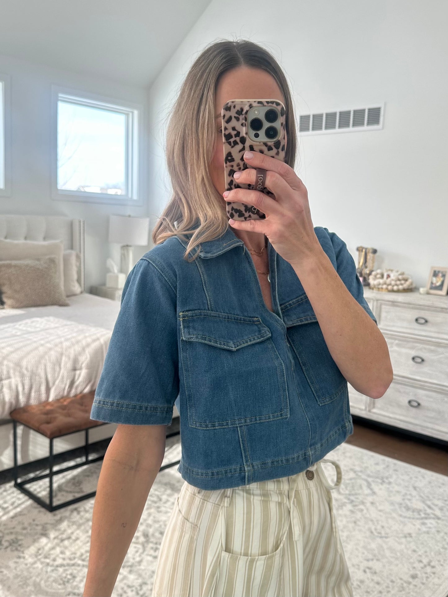 Dark Denim Short Sleeve Top