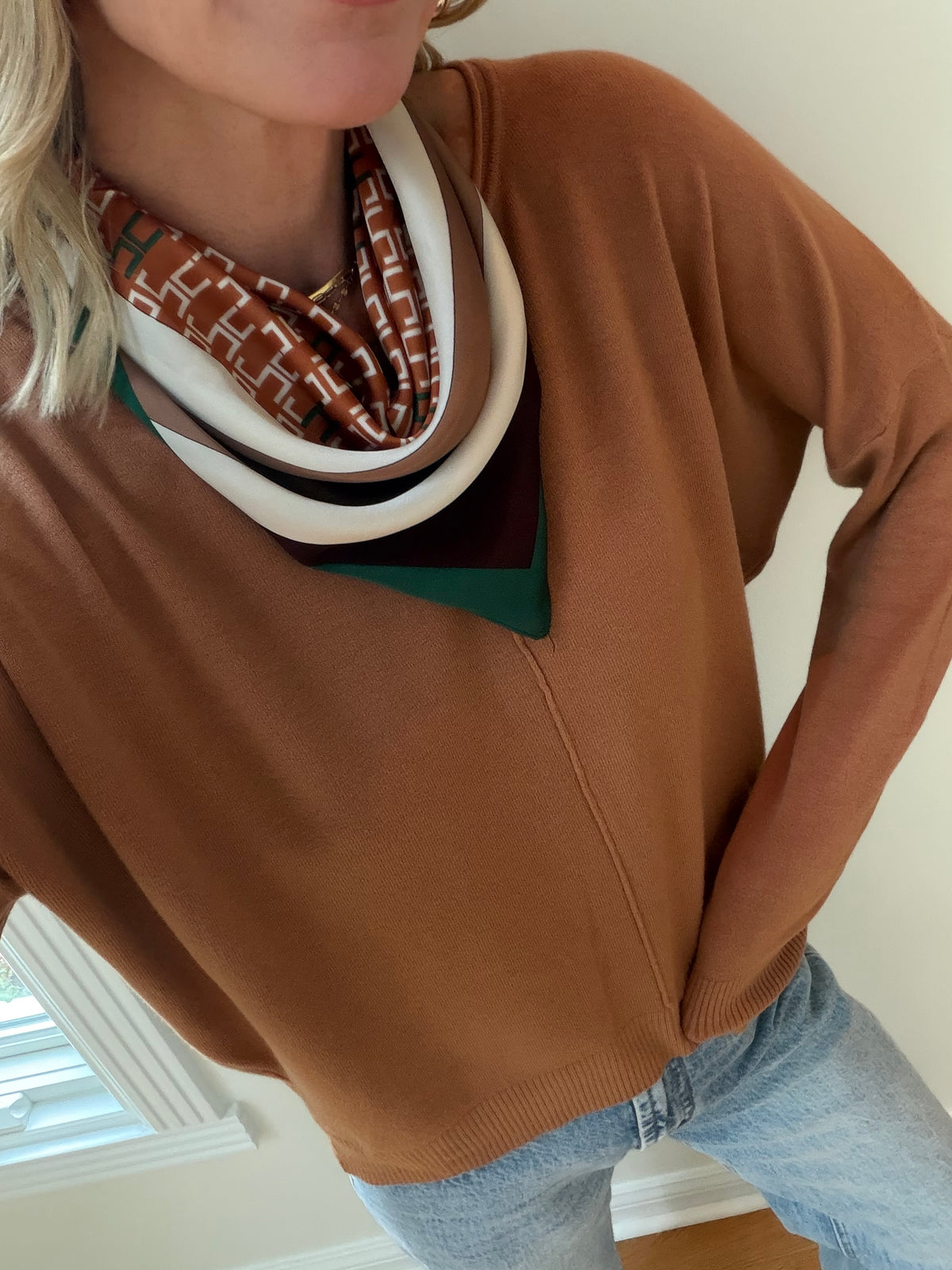 Mix Print Bandana- Camel/Hunter Green