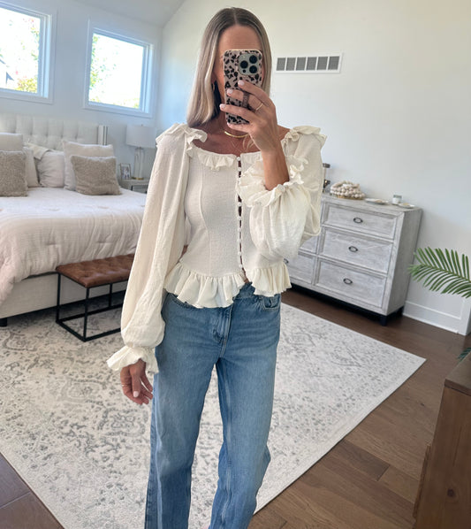 Cream Ruffle Top