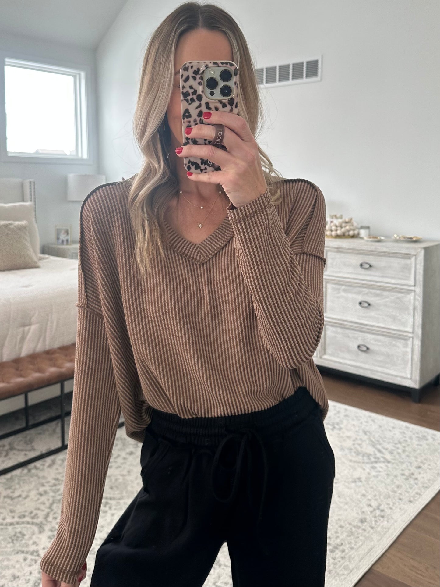 V Neck Thermal- Brown