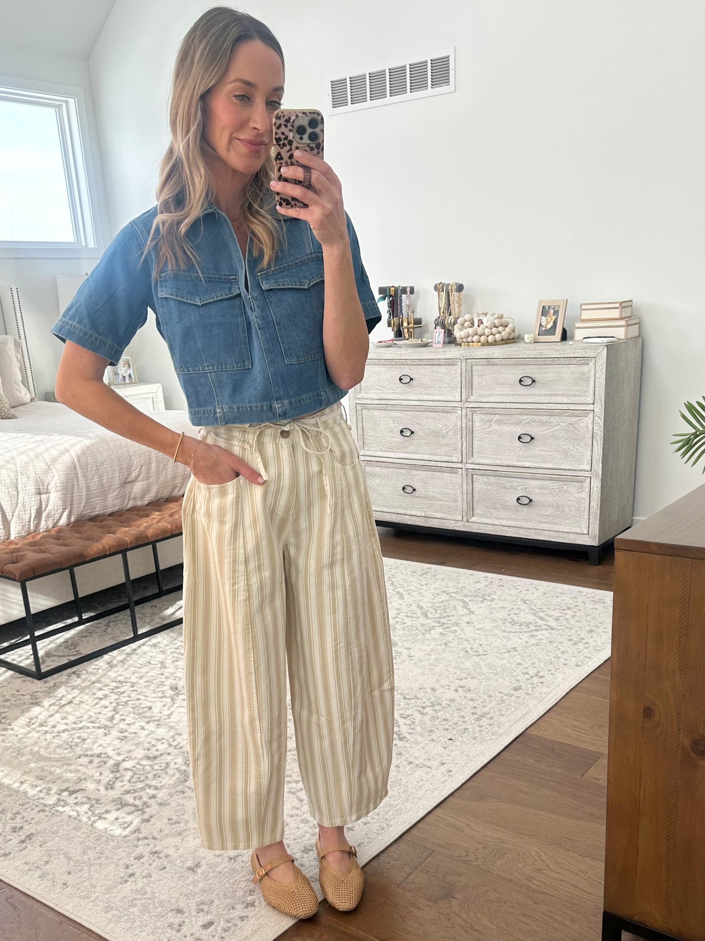 Taupe Striped Denim