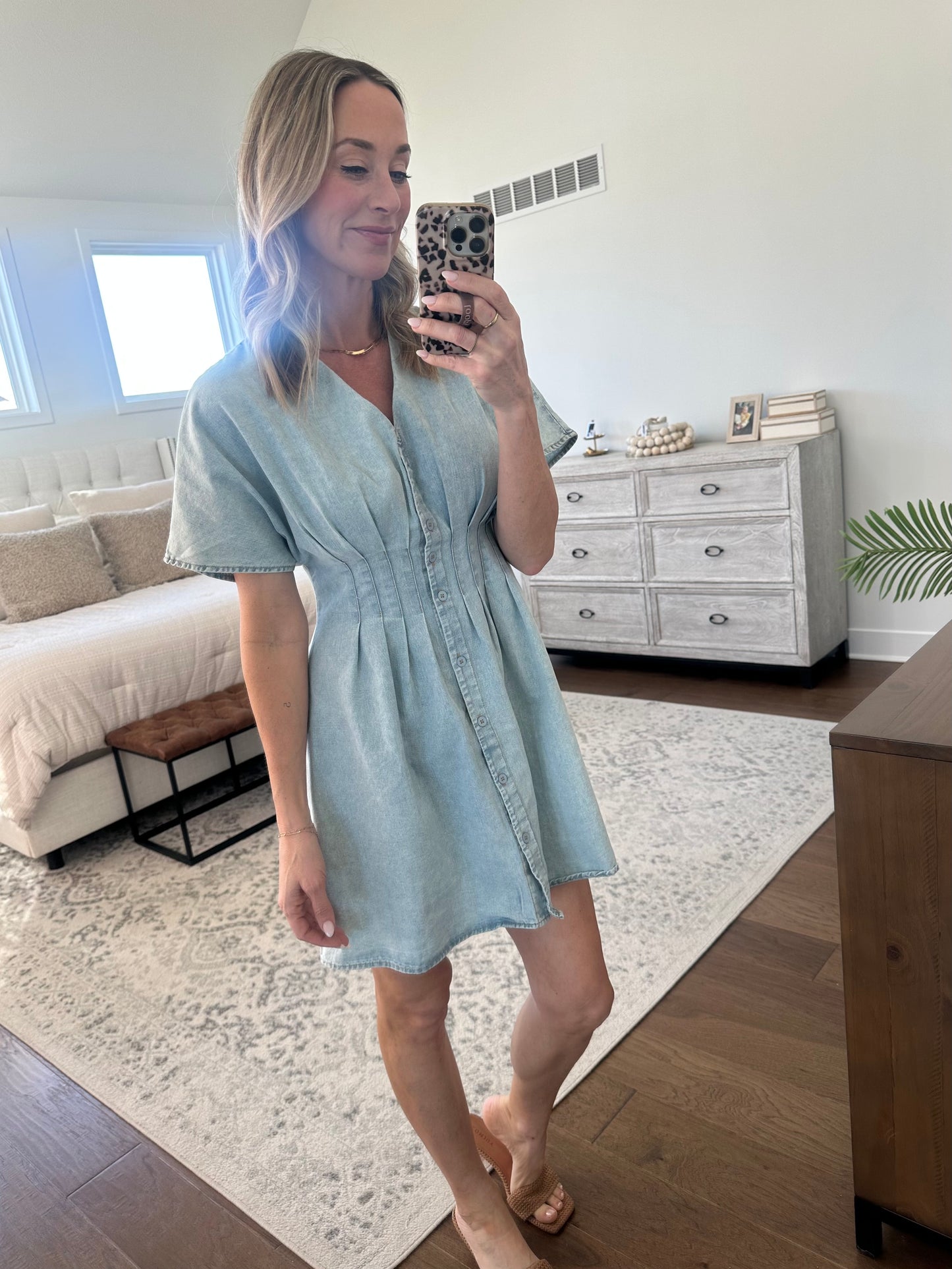 Pintuck Chambray Dress