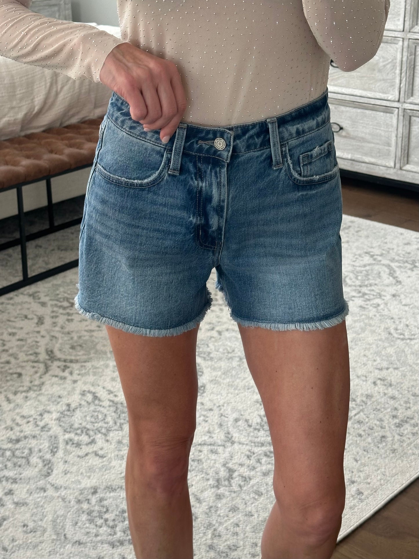 Medium Wash High Rise Shorts