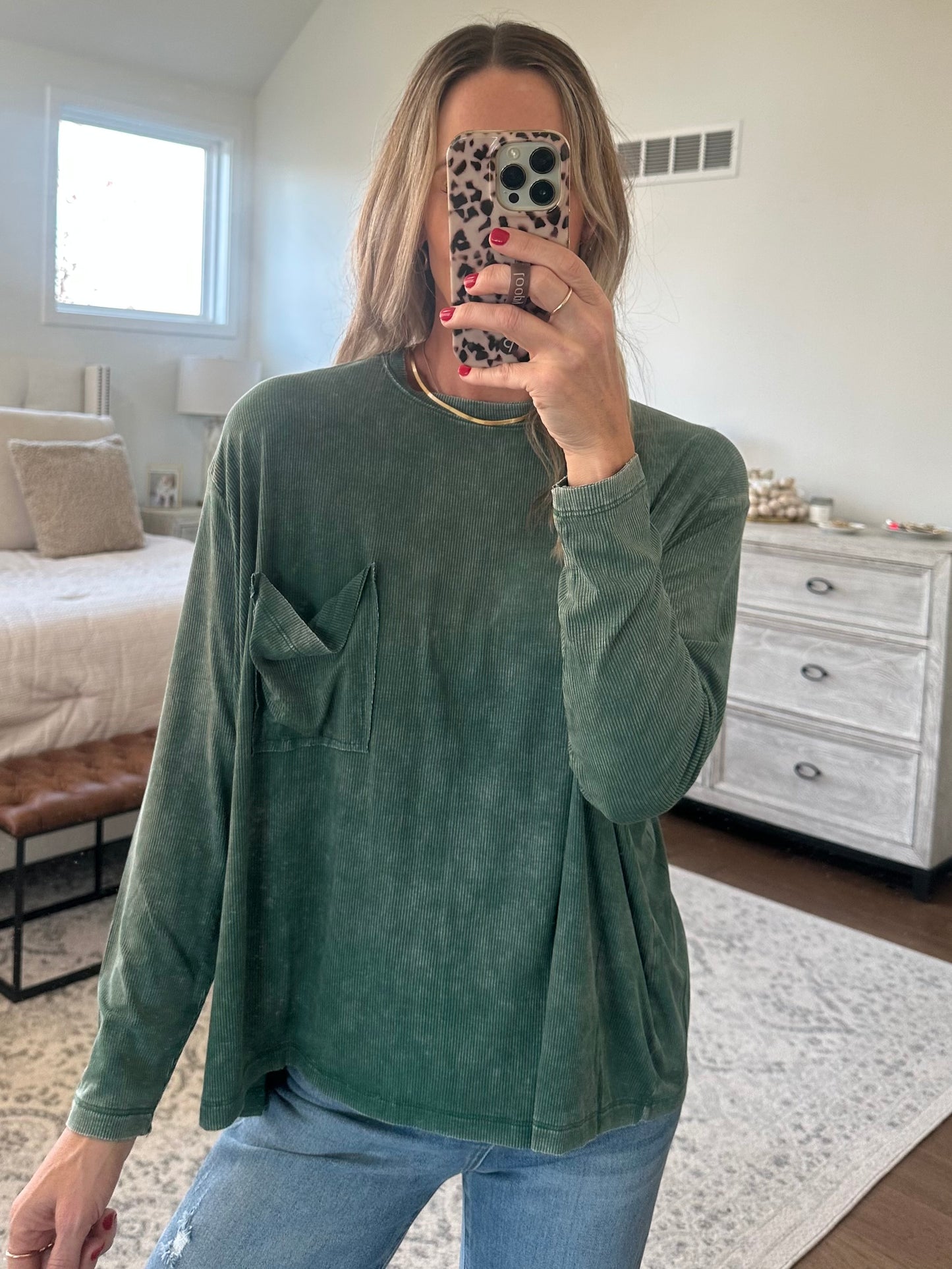 Long Sleeve Pocket Tee- Green