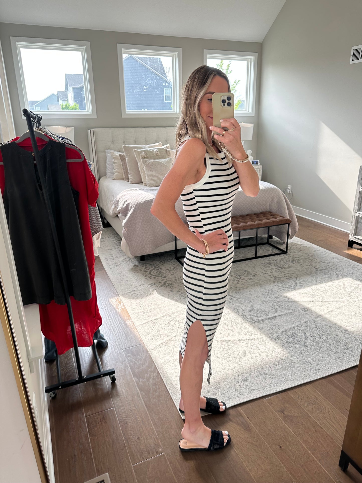 Stretchy Striped Midi- Black