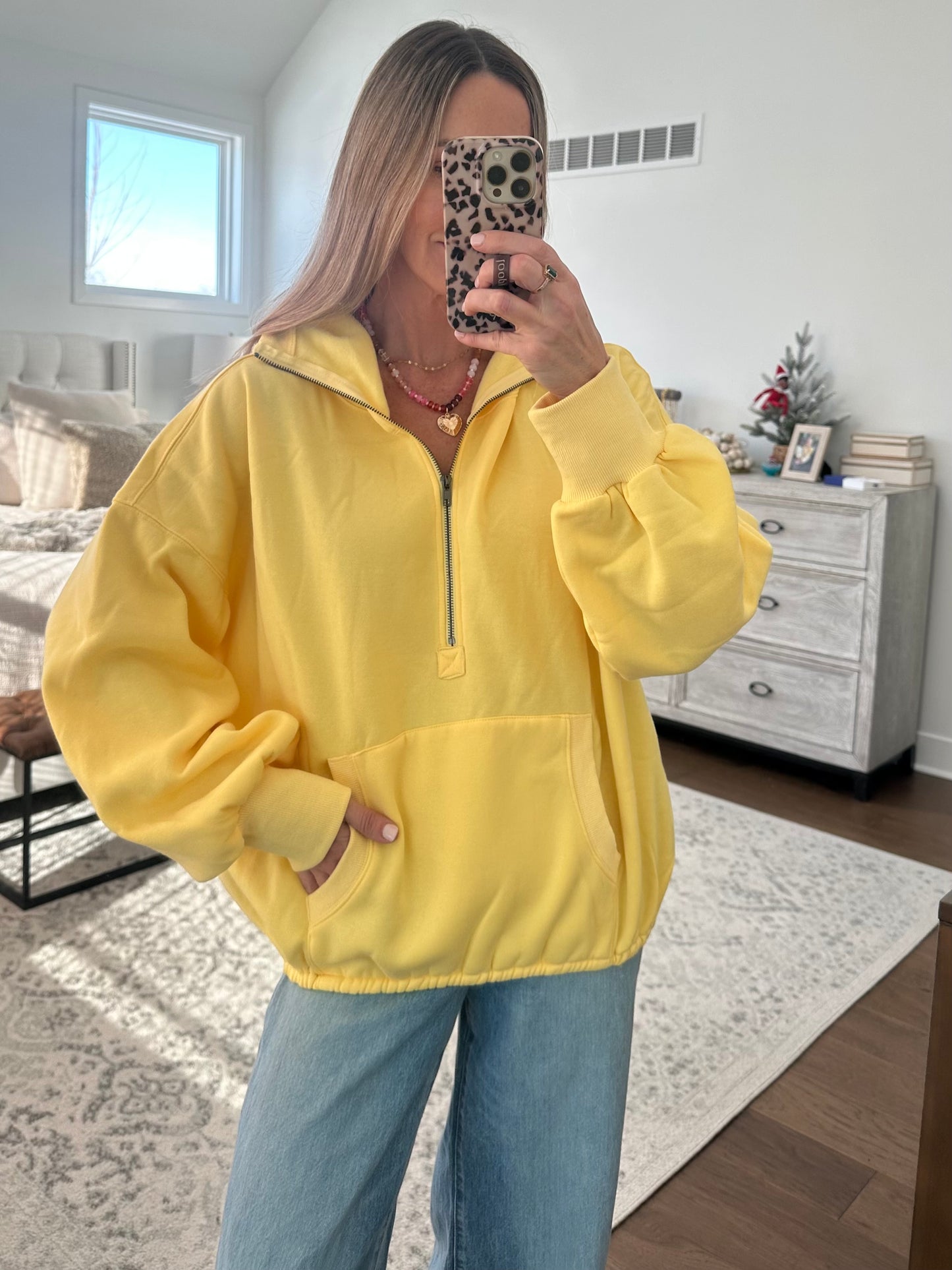 Half Zip Hoodie- Lemon