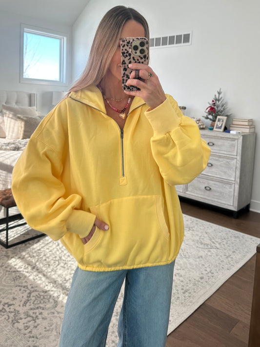 Half Zip Hoodie- Lemon