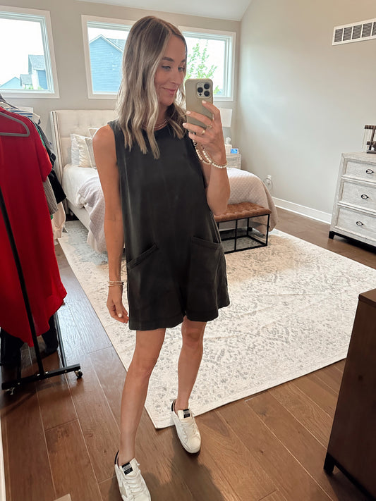 Faded Black Sleeveless Romper