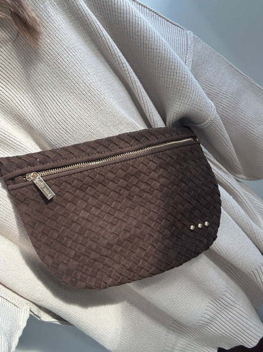 Woven Bum Bag- Brown Suede