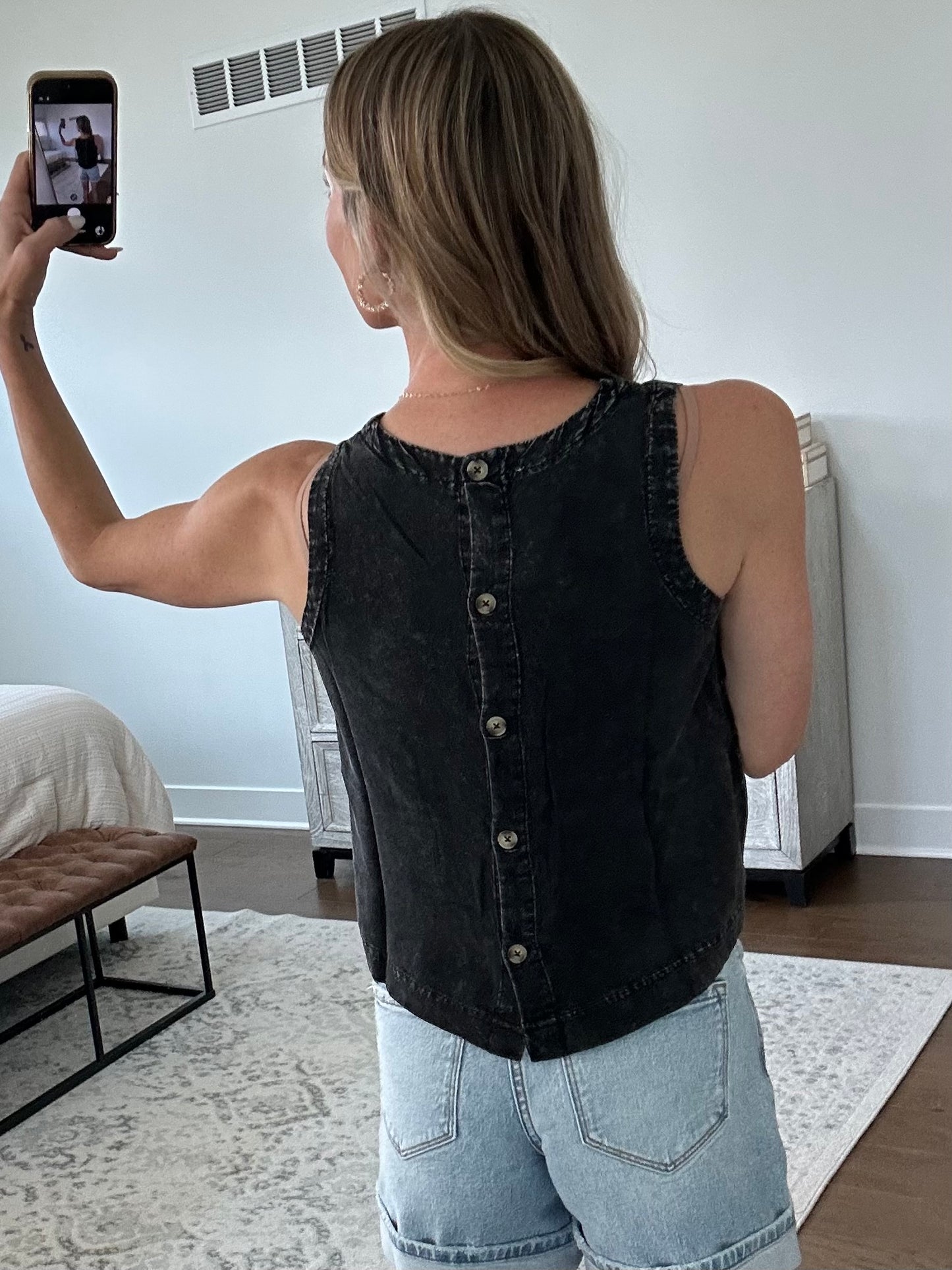 Button Back Woven Top