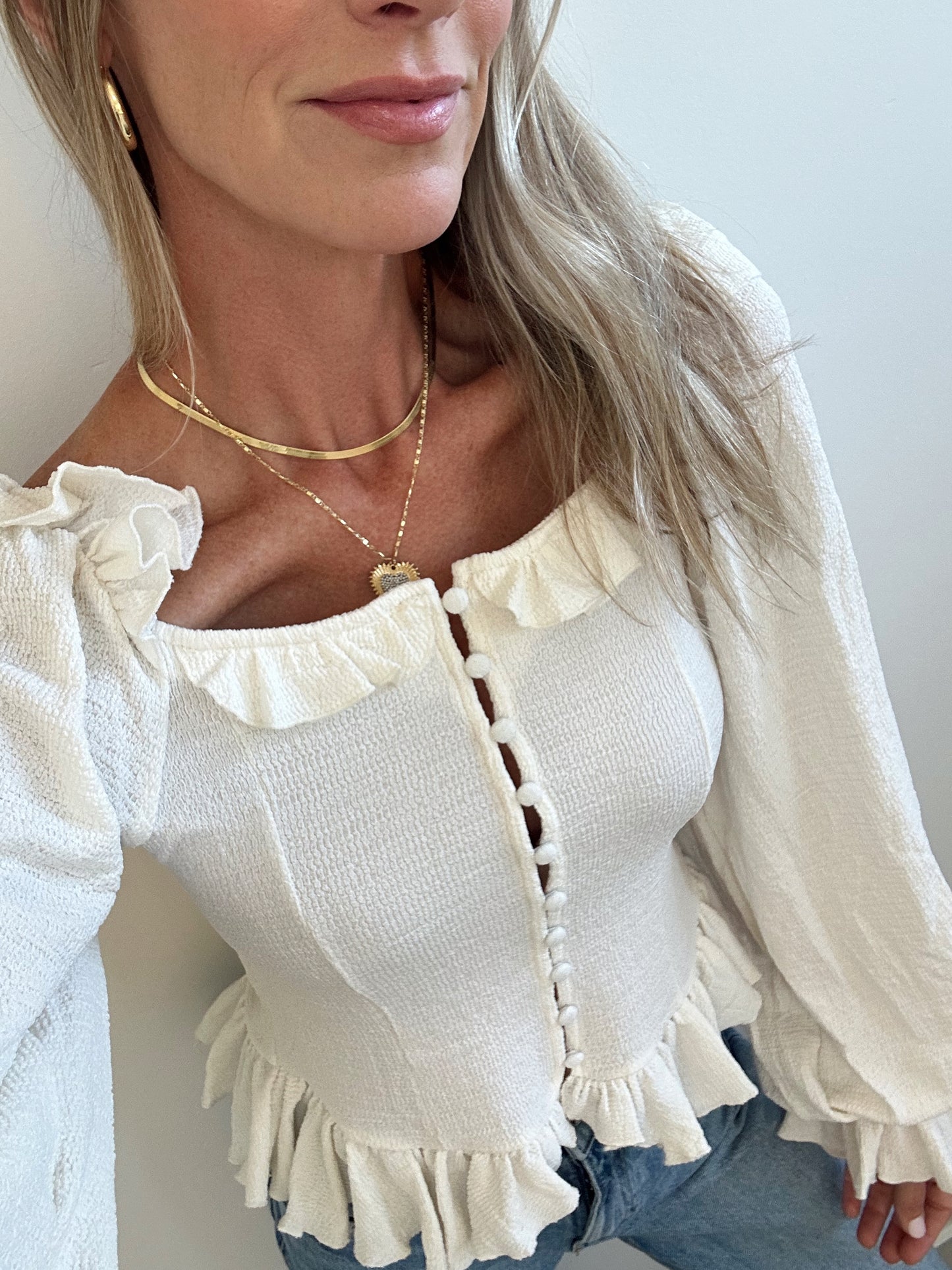 Cream Ruffle Top