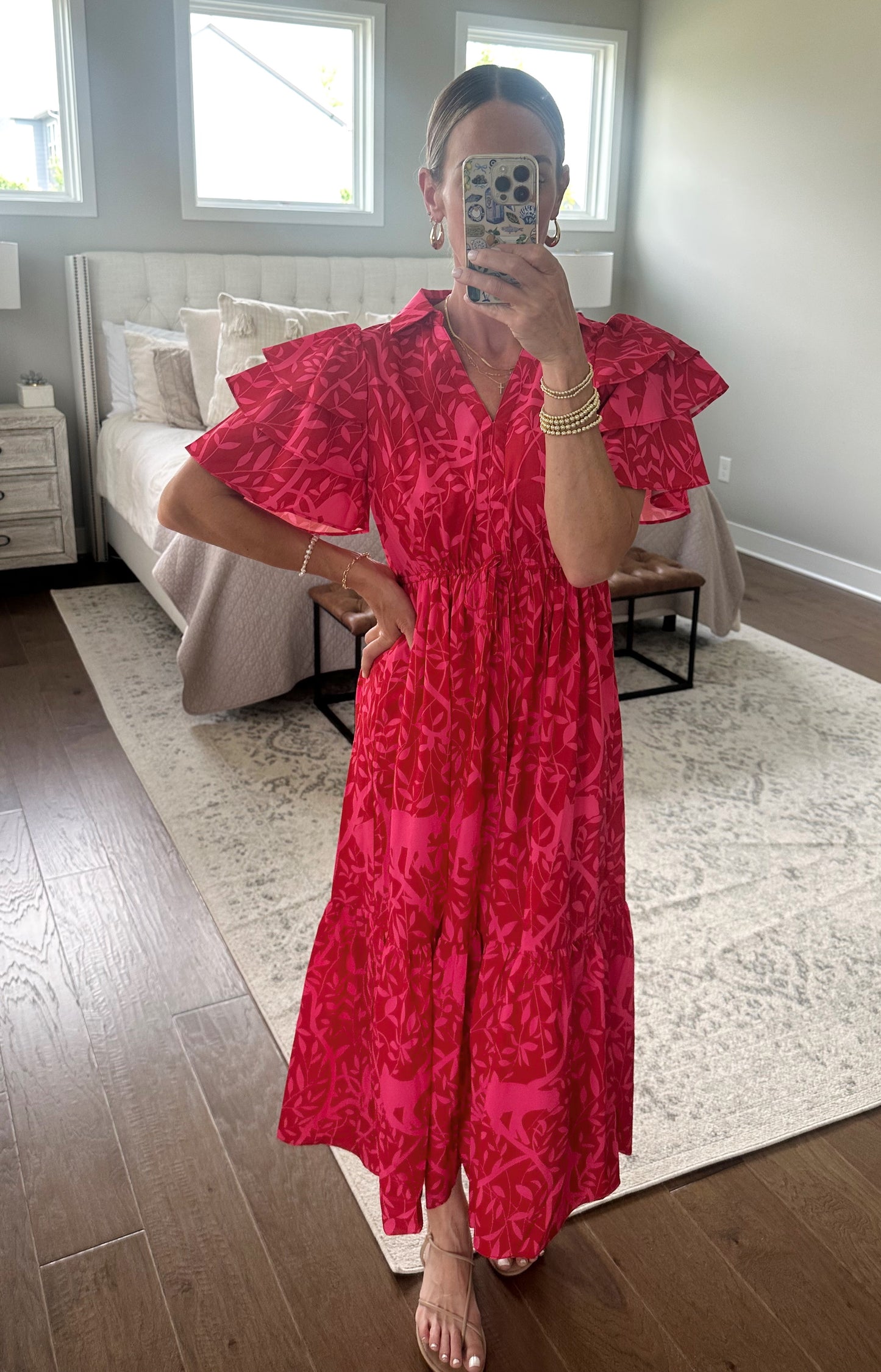 Red Flutter Sleeve Maxi