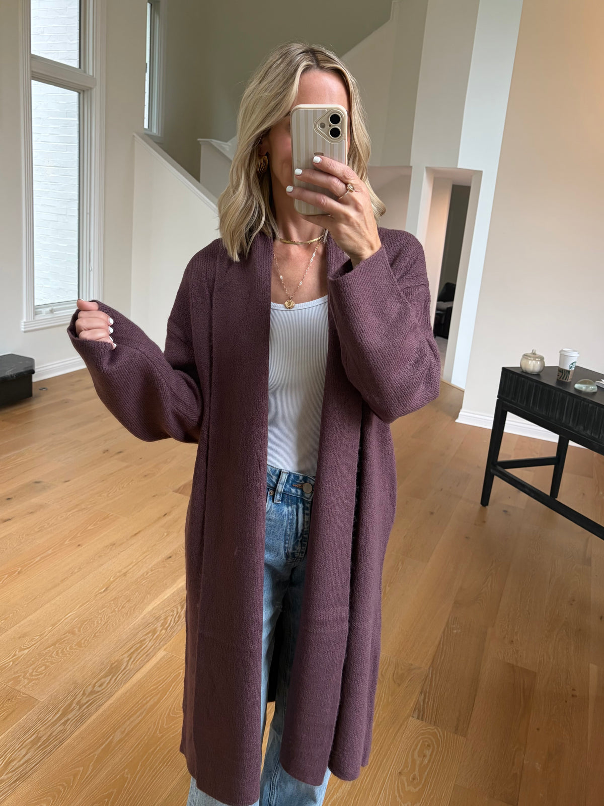 Long Open Cardigan- Berry