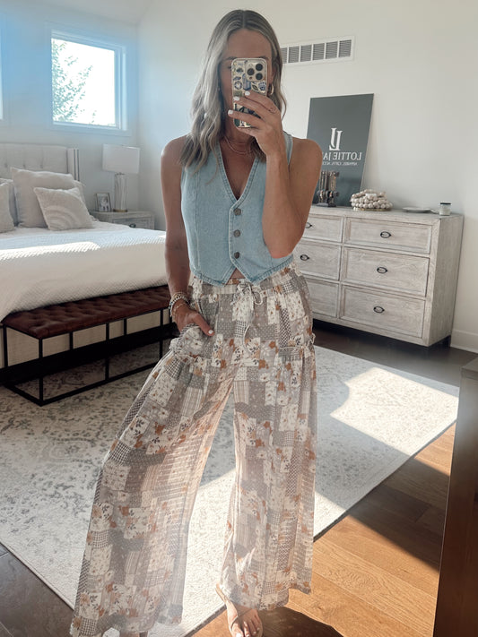 Patchwork Wide Leg Pant