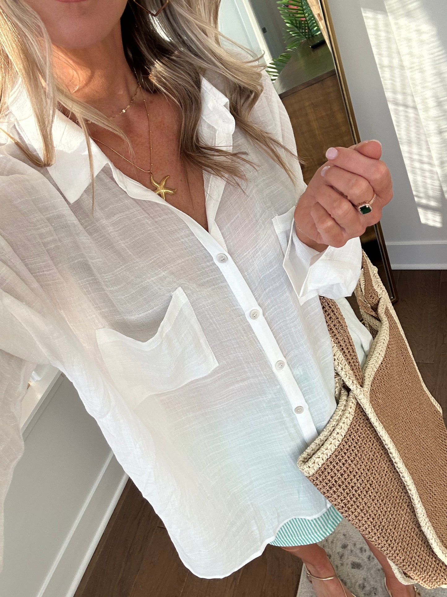 White Gauze Button Down