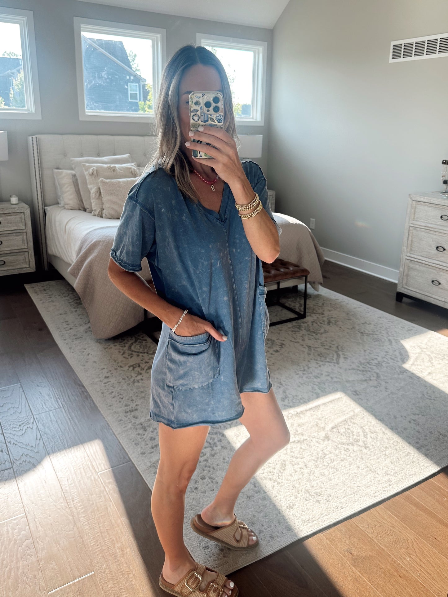 Acid Wash Romper- Blue