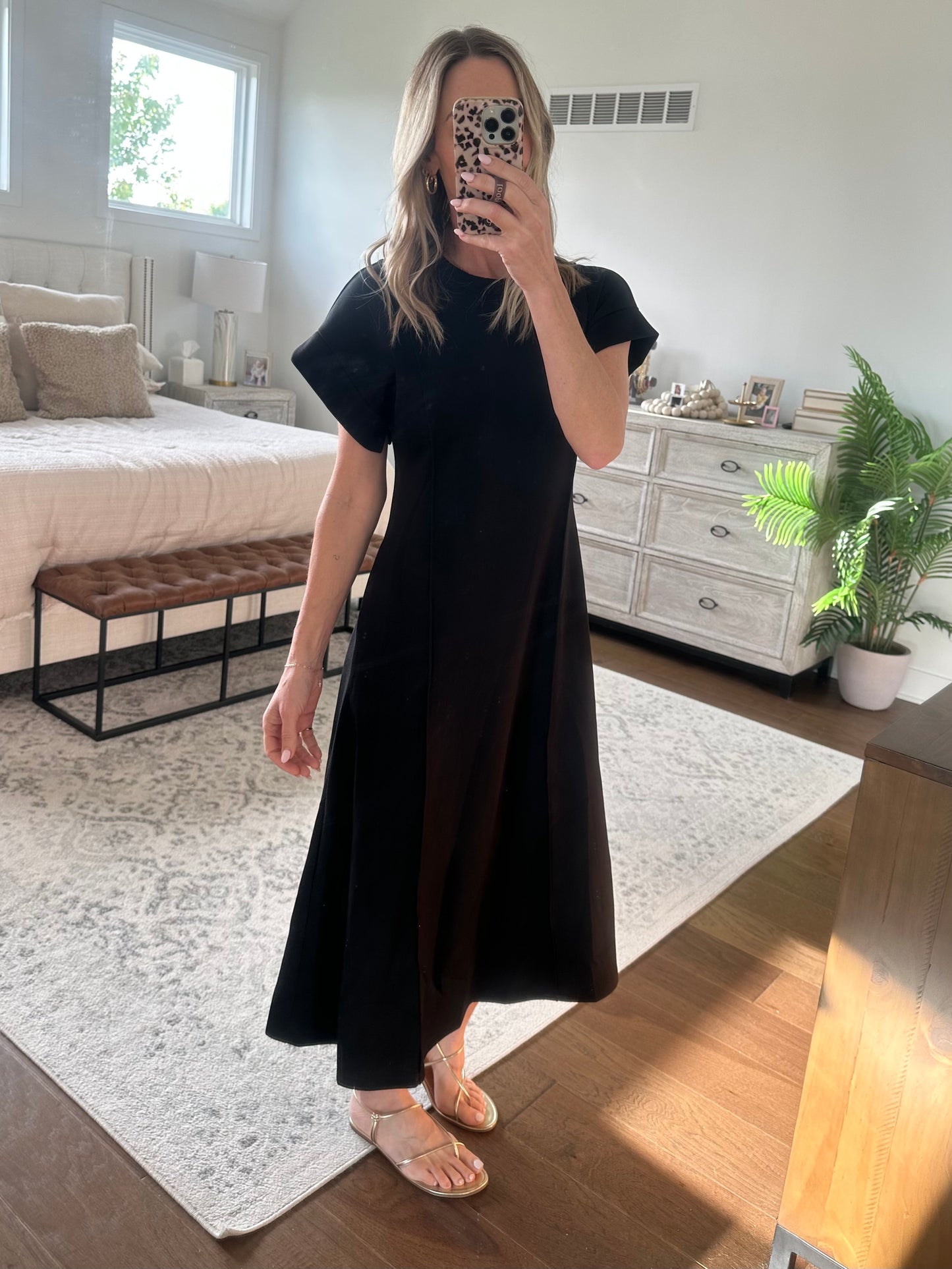 Short Sleeve  Black Maxi Dress
