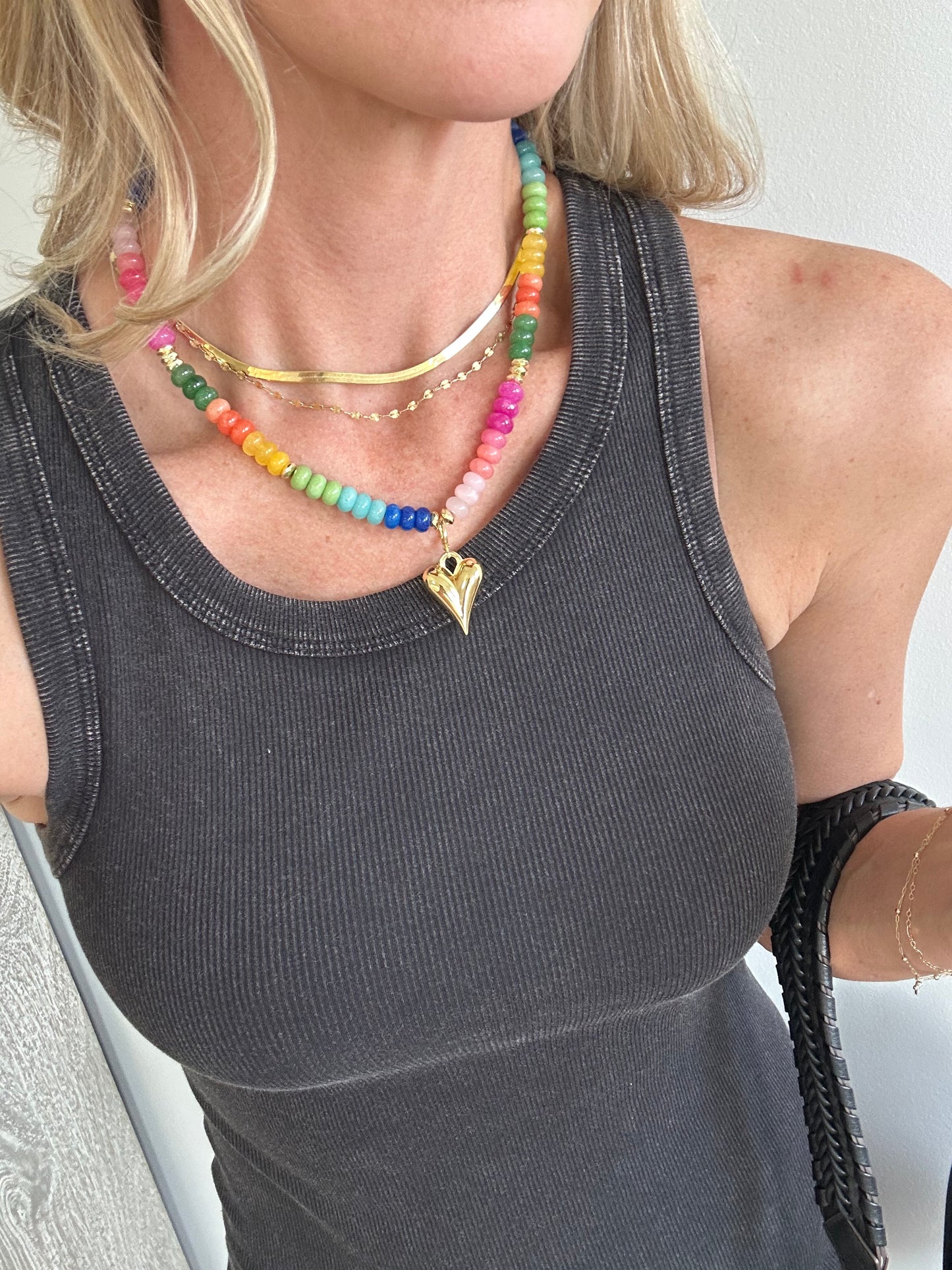Colorful Beaded Necklace- Gold Heart