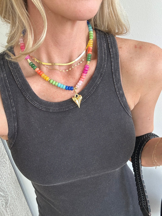 Colorful Beaded Necklace- Gold Heart