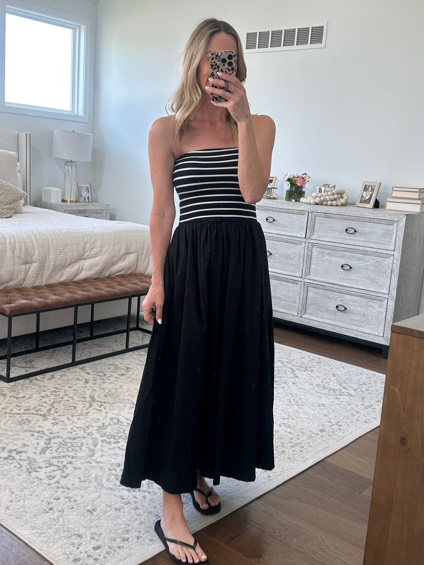 Strapless Black and White Maxi